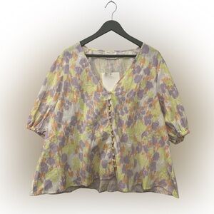 SABO Parklyn Puff Top Size M  Yellow Lightweight Abstract Tropical Vacay NEW